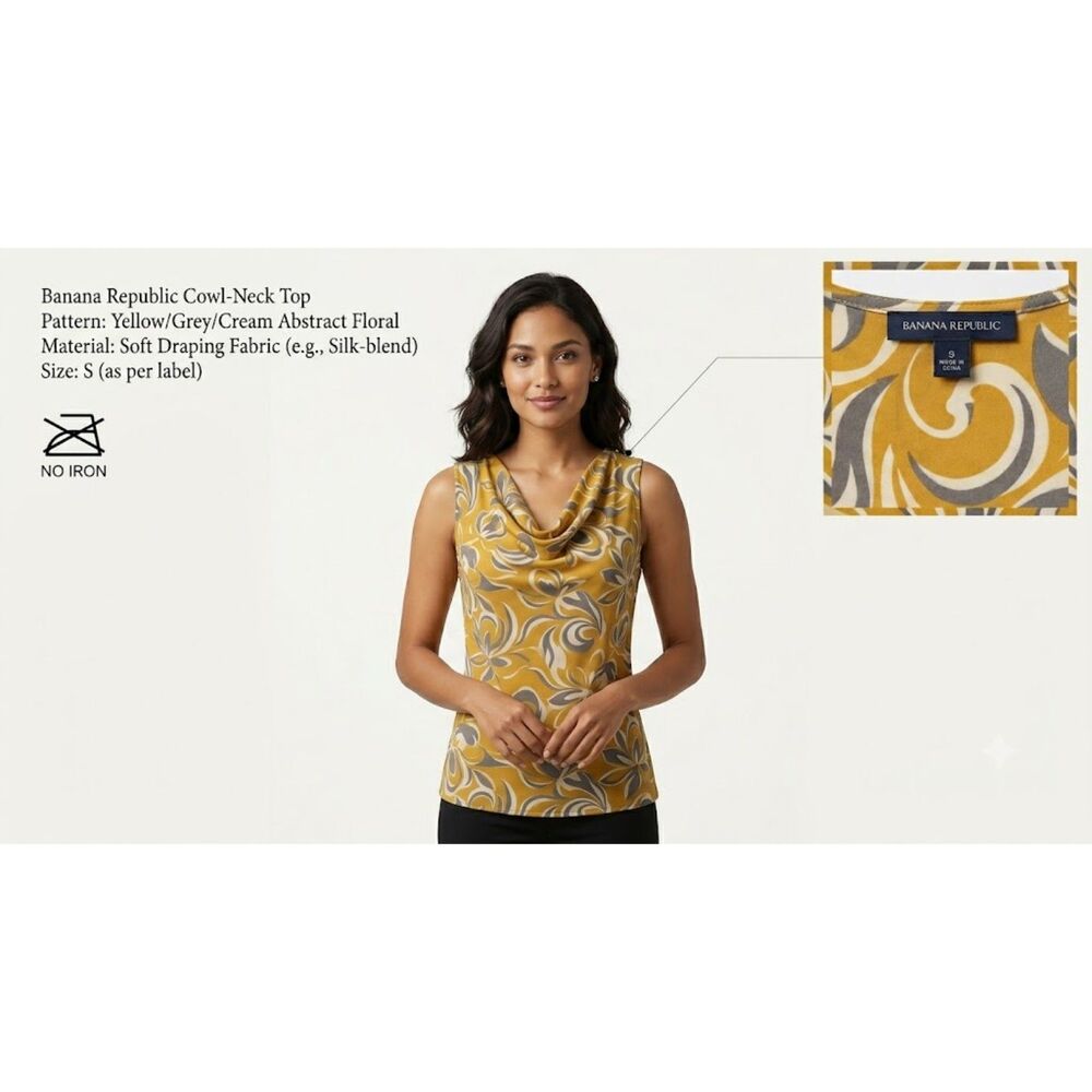 Banana Republic Women’s Sleeveless Cowl Neck S Top Yellow Grey Abstract Floral